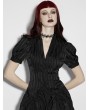 Punk Rave Black Gothic Striped V-neck Short Puff Sleeve Shirt for Women