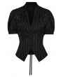 Punk Rave Black Gothic Striped V-neck Short Puff Sleeve Shirt for Women