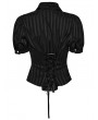 Punk Rave Black Gothic Striped V-neck Short Puff Sleeve Shirt for Women