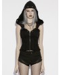 Punk Rave Black Gothic Punk Denim Hot Girl Detachable Hooded Vest Top
