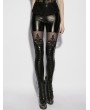 Punk Rave Black Gothic Embroidery Mesh Spliced Slim Fit Leggings for Women