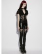 Punk Rave Black Gothic Embroidery Mesh Spliced Slim Fit Leggings for Women