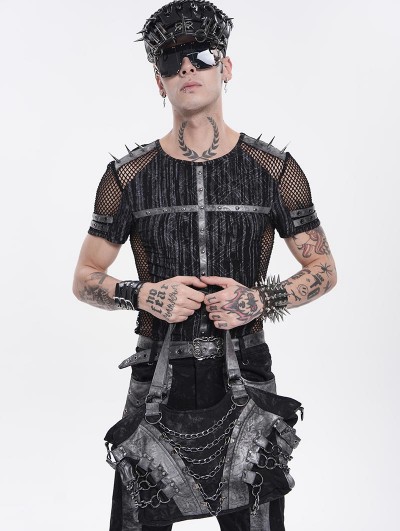 Devil Fashion Black Gothic Punk Panelled Shoulder Bag with Chain