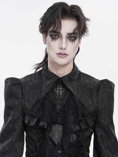Devil Fashion Black Retro Gothic Coffin Embroidered Lace Jabot
