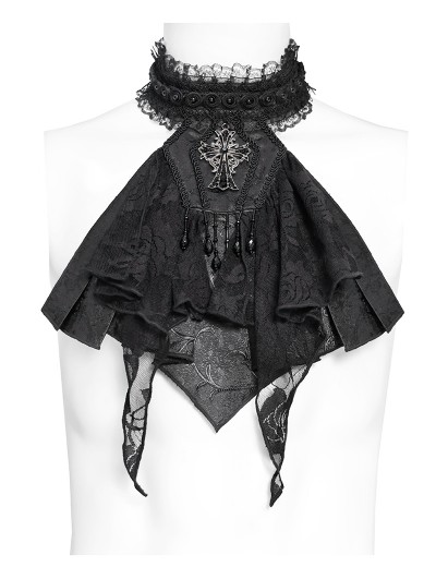 Devil Fashion Black Retro Gothic Coffin Embroidered Lace Jabot