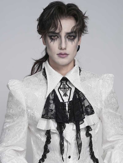 Devil Fashion Black and White Retro Gothic Coffin Embroidered Lace Jabot
