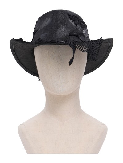 Devil Fashion Black Punk Gothic Distressed Fishnet Cowboy Hat