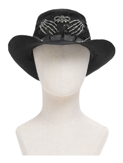 Devil Fashion Black Punk Gothic Skeleton Hand Skull Mesh Cowboy Hat