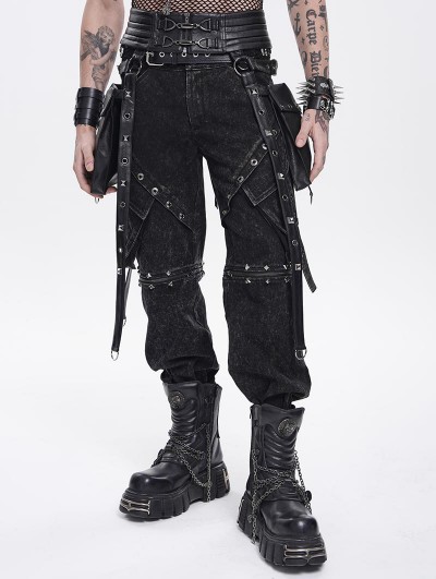 Devil Fashion Black Gothic Punk Studded Strap Leather Belt with Bag