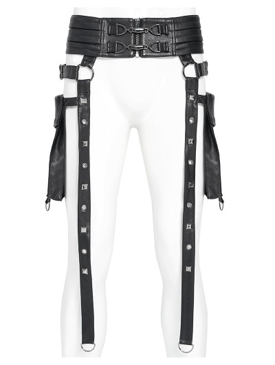 Devil Fashion Black Gothic Punk Studded Strap Leather Belt with Bag