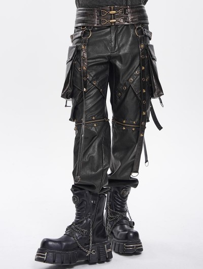 Devil Fashion Brown Gothic Punk Studded Strap Leather Belt with Bag