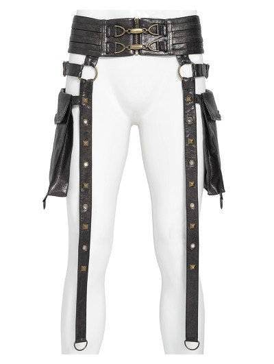 Devil Fashion Brown Gothic Punk Studded Strap Leather Belt with Bag