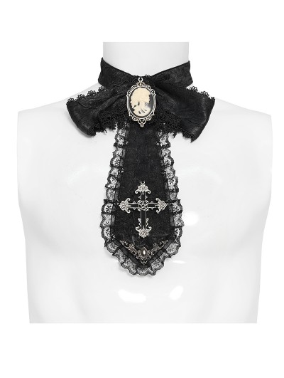 Devil Fashion Black Retro Gothic Cross Embroidery Lace Bow Tie