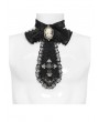 Devil Fashion Black Retro Gothic Cross Embroidery Lace Bow Tie