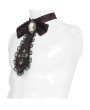 Devil Fashion Black and Red Retro Gothic Cross Embroidery Lace Bow Tie