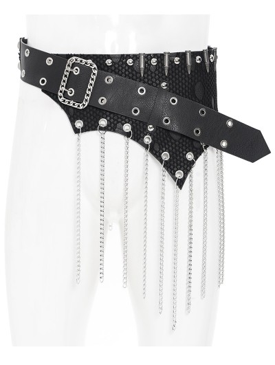 Devil Fashion Black Gothic Punk Irregular Chain Tassel Belt for Men