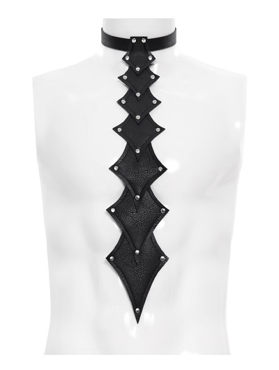 Devil Fashion Black Gothic Punk Rivets Leather Choker Tie