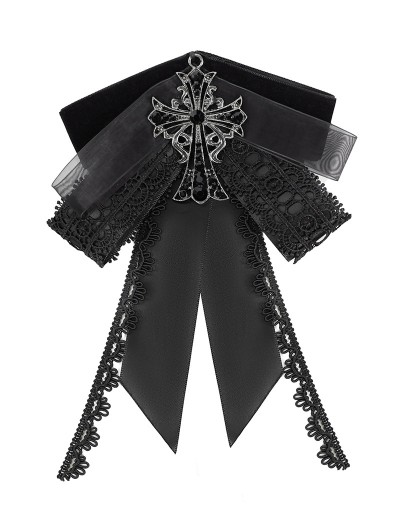 Devil Fashion Black Gothic Retro Embroidered Lace Applique Bow Tie