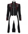 Devil Fashion Black and Red Gothic Vintage Embroidered Velvet Tailcoat for Men