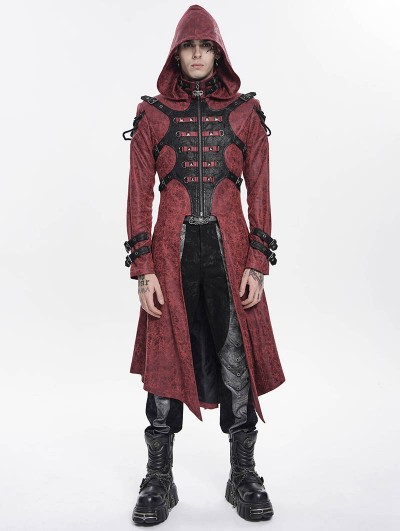 Devil Fashion Red Gothic Punk Armor Buckled Zip-Up Jacket for Men