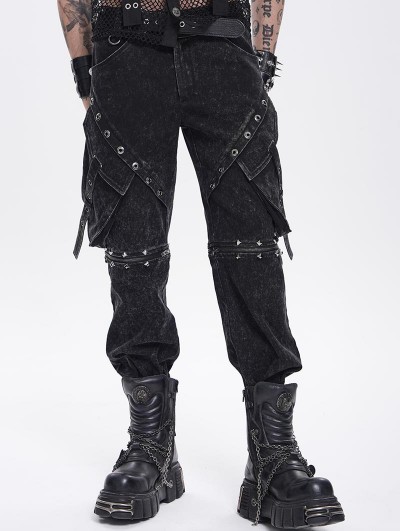 Devil Fashion Black and Silver Studded Punk Gothic Detachable Pants for Men