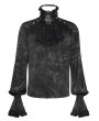 Devil Fashion Black Gothic Victorian Ruffled Stand-Up Collar Shirt for Men