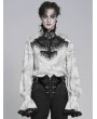 Devil Fashion White Gothic Victorian Ruffled Stand-Up Collar Shirt for Men