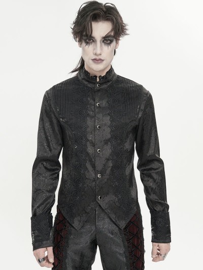 Devil Fashion Black Gothic Embroidered Swallowtail Party Shirt for Men