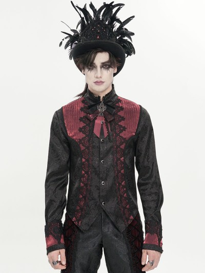 Devil Fashion Black and Red Gothic Embroidered Swallowtail Party Shirt for Men