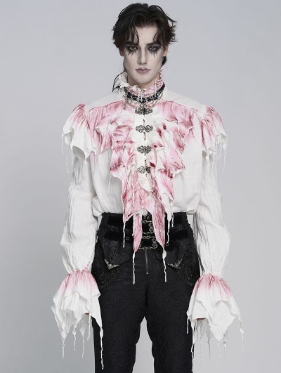 Devil Fashion White and Red Retro Gothic Vampire Fringe Ruffle Shirt for Men