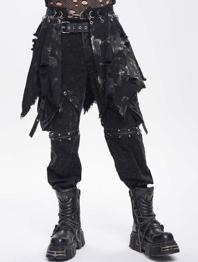 Devil Fashion Black Gothic Punk Distressed Irregular Short Skirt for Men