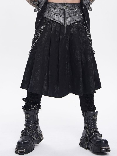 Devil Fashion Black Gothic Punk O-ring Belted Chain Skirt for Men
