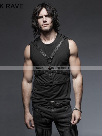 Punk Rave Black Gothic Punk Sleeveless Shirt for Men