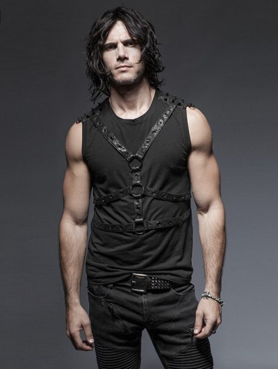 Punk Rave Black Gothic Punk Sleeveless Shirt for Men