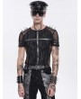 Devil Fashion Black Gothic Punk Spiked Mesh Splice T-shirt for Men
