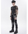 Devil Fashion Black Gothic Punk Spiked Mesh Splice T-shirt for Men