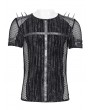 Devil Fashion Black Gothic Punk Spiked Mesh Splice T-shirt for Men