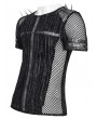 Devil Fashion Black Gothic Punk Spiked Mesh Splice T-shirt for Men