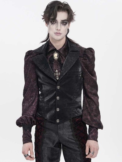 Devil Fashion Black Retro Gothic Embroidery Jacquard Waistcoat for Men