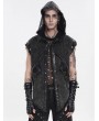 Devil Fashion Black Gothic Punk Eyelet Distressed Hooded Vest for Men