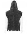Devil Fashion Black Gothic Punk Eyelet Distressed Hooded Vest for Men