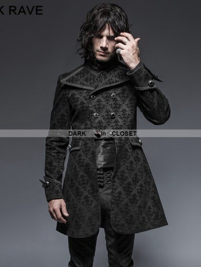 Punk Rave Black Gothic Script Box-Pleat Jacket for Men
