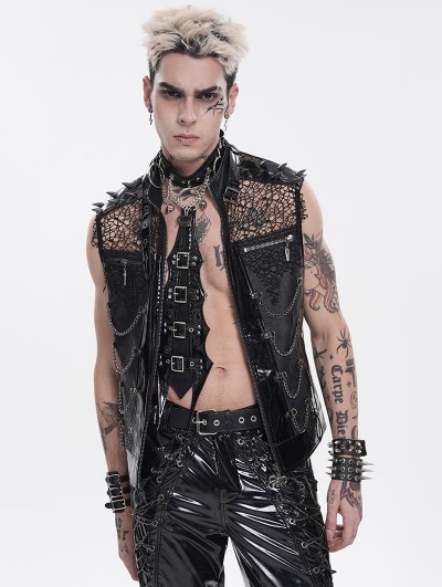 Devil Fashion Black Gothic Punk Rock Spiked Leather Vest for Men
