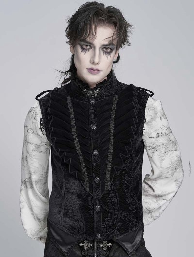 Devil Fashion Black Embossed Velvet Victorian Gothic Waistcoat for Men