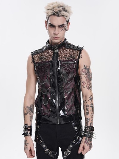 Devil Fashion Black and Red Gothic Punk Rock Spiked Leather Vest for Men