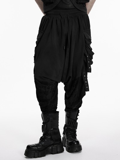 Punk Rave Black Gothic Wasteland Distressed Drop-Crotch Pants for Men