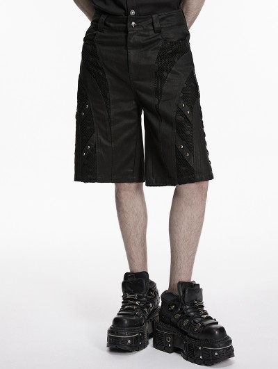 Punk Rave Black Gothic Punk Personalized Side Lace-Up Shorts for Men