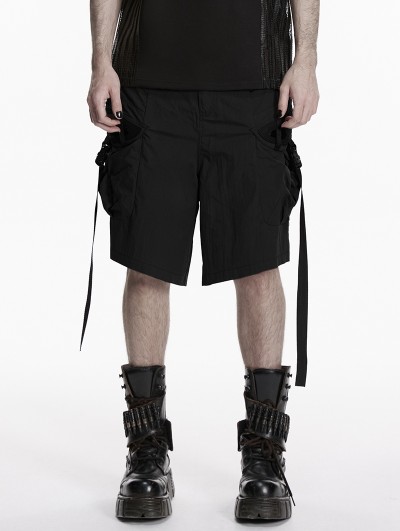 Punk Rave Black Men's Gothic Cargo Shorts with Pockets and Straps