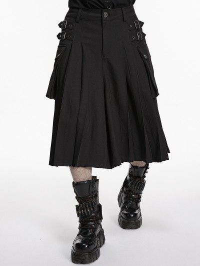 Punk Rave Black Gothic Punk Pleated Skirt-Pants for Men