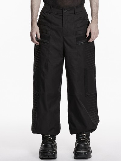 Punk Rave Black Dark Gothic Functional Wide Leg Pants for Men